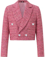(Women) Karl Lagerfeld SS24 Pink Tweed Double-Breasted Short Jacket E41W1505 (Women) Karl Lagerfeld SS24 Pink Tweed Double-Breasted Short Jacket E41W1505
