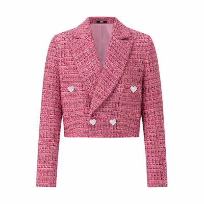 (Women) Karl Lagerfeld SS24 Pink Tweed Double-Breasted Short Jacket E41W1505