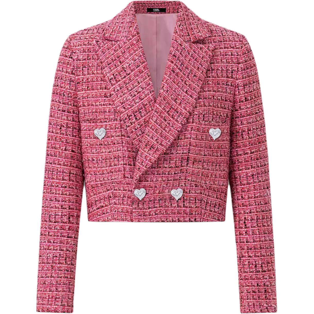 (Women) Karl Lagerfeld SS24 Pink Tweed Double-Breasted Short Jacket E41W1505 圖 2