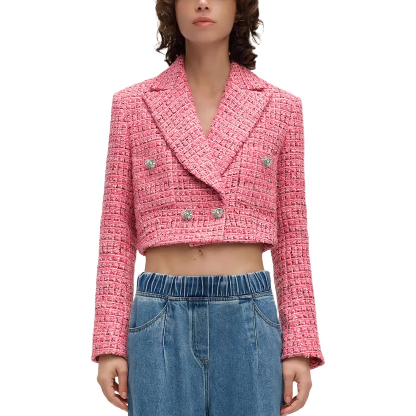 (Women) Karl Lagerfeld SS24 Pink Tweed Double-Breasted Short Jacket E41W1505 圖 3