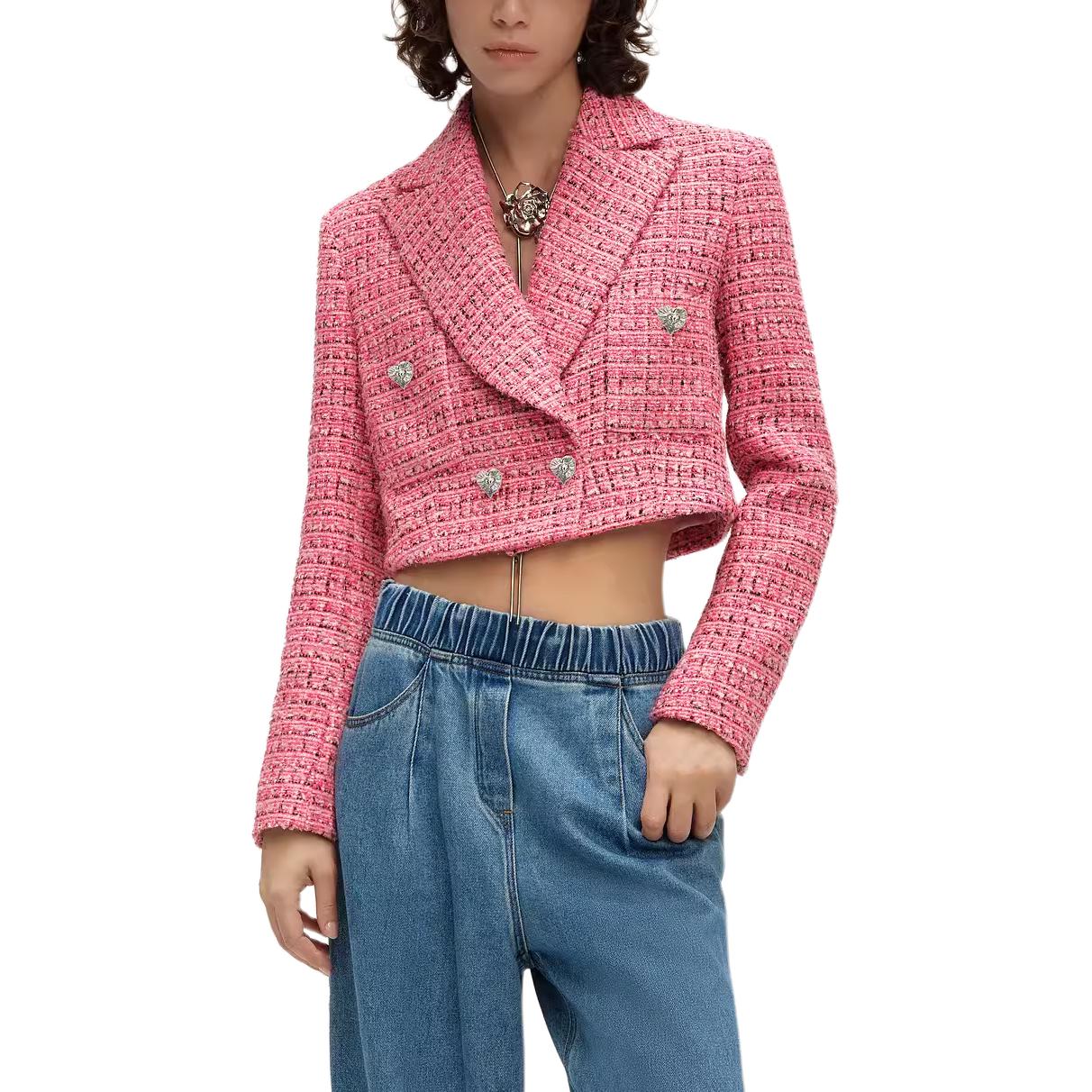 (Women) Karl Lagerfeld SS24 Pink Tweed Double-Breasted Short Jacket E41W1505 圖 4
