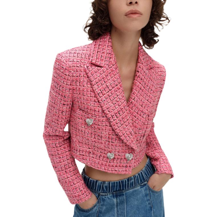 (Women) Karl Lagerfeld SS24 Pink Tweed Double-Breasted Short Jacket E41W1505 圖 7