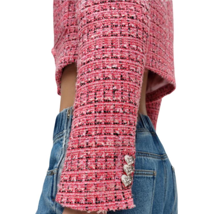 (Women) Karl Lagerfeld SS24 Pink Tweed Double-Breasted Short Jacket E41W1505 圖 8