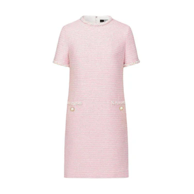 (Women) KARL LAGERFELD SS24 Pink Tweed Short Sleeve Mini Dress for Women. E41W1396