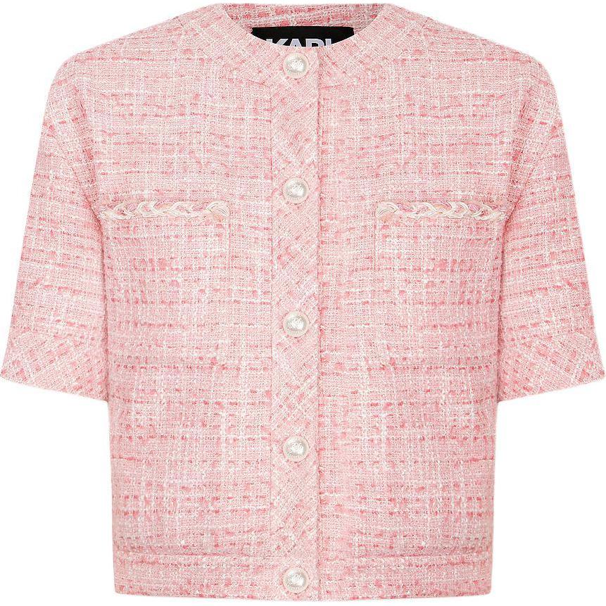 (Women) Karl Lagerfeld SS24 Pink Tweed Single-Button Short-Sleeve Jacket E41W1539