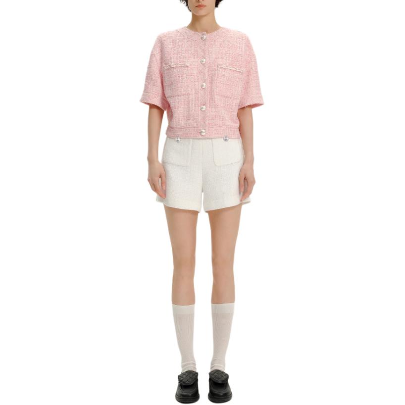 Lookbook (W) 卡尔拉格斐 SS24 粉色粗花呢单扣短袖外套 E41W1539