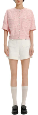 (W) 卡尔拉格斐 SS24 粉色粗花呢单扣短袖外套 E41W1539 Lookbook (W) 卡尔拉格斐 SS24 粉色粗花呢单扣短袖外套 E41W1539