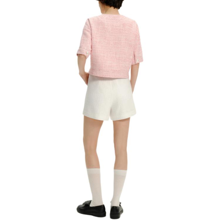 Shop (W) 卡尔拉格斐 SS24 粉色粗花呢单扣短袖外套 E41W1539
