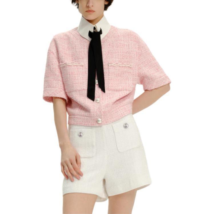 Details for (W) 卡尔拉格斐 SS24 粉色粗花呢单扣短袖外套 E41W1539