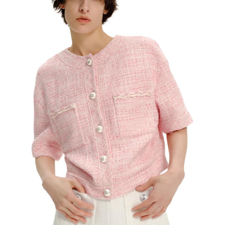 Sizing (W) 卡尔拉格斐 SS24 粉色粗花呢单扣短袖外套 E41W1539