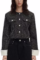 (Women) KARL LAGERFELD SS24 Tweed Rhinestone Short Button-Up Jacket Women Black 241L1441 (Women) KARL LAGERFELD SS24 Tweed Rhinestone Short Button-Up Jacket Women Black 241L1441