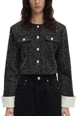 (Women) KARL LAGERFELD SS24 Tweed Rhinestone Short Button-Up Jacket Women Black 241L1441 Buy (Women) KARL LAGERFELD SS24 Tweed Rhinestone Short Button-Up Jacket Women Black 241L1441