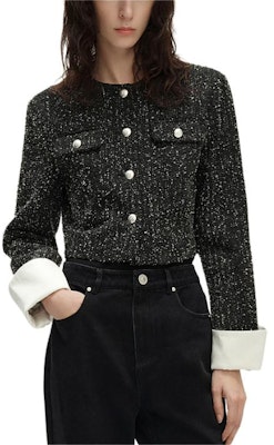 (Women) KARL LAGERFELD SS24 Tweed Rhinestone Short Button-Up Jacket Women Black 241L1441 Lookbook (Women) KARL LAGERFELD SS24 Tweed Rhinestone Short Button-Up Jacket Women Black 241L1441