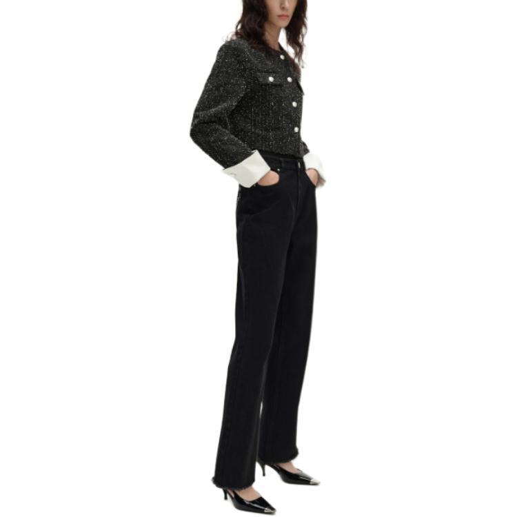 Purchase (Women) KARL LAGERFELD SS24 Tweed Rhinestone Short Button-Up Jacket Women Black 241L1441
