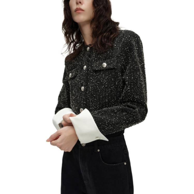 Details for (Women) KARL LAGERFELD SS24 Tweed Rhinestone Short Button-Up Jacket Women Black 241L1441