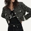 Sizing (Women) KARL LAGERFELD SS24 Tweed Rhinestone Short Button-Up Jacket Women Black 241L1441