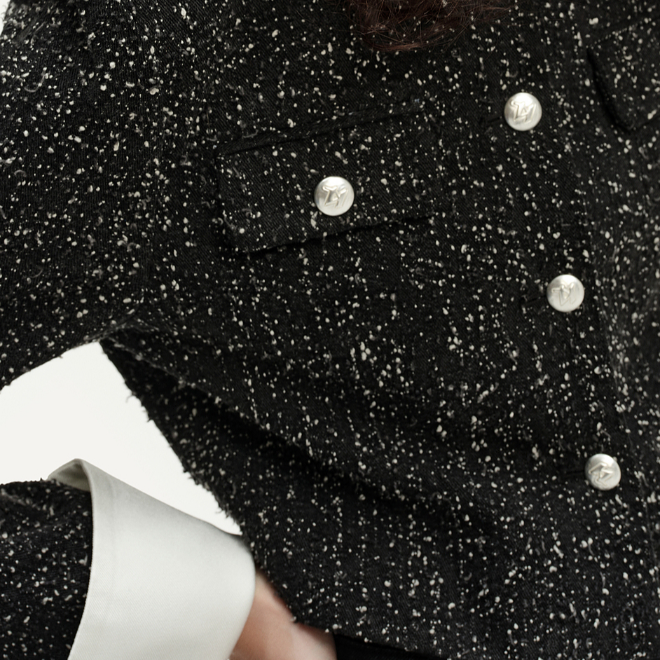 Cheap (Women) KARL LAGERFELD SS24 Tweed Rhinestone Short Button-Up Jacket Women Black 241L1441