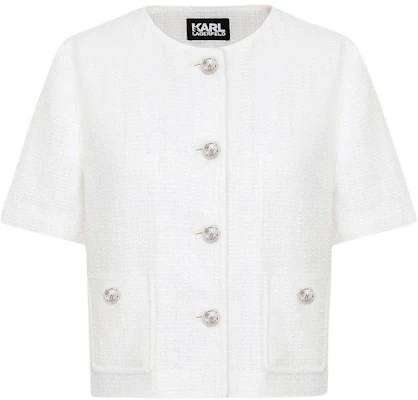 (W) 卡尔·拉格斐SS24白色圆领粗花呢短款夹克 E42W1529 Buy (W) 卡尔·拉格斐SS24白色圆领粗花呢短款夹克 E42W1529