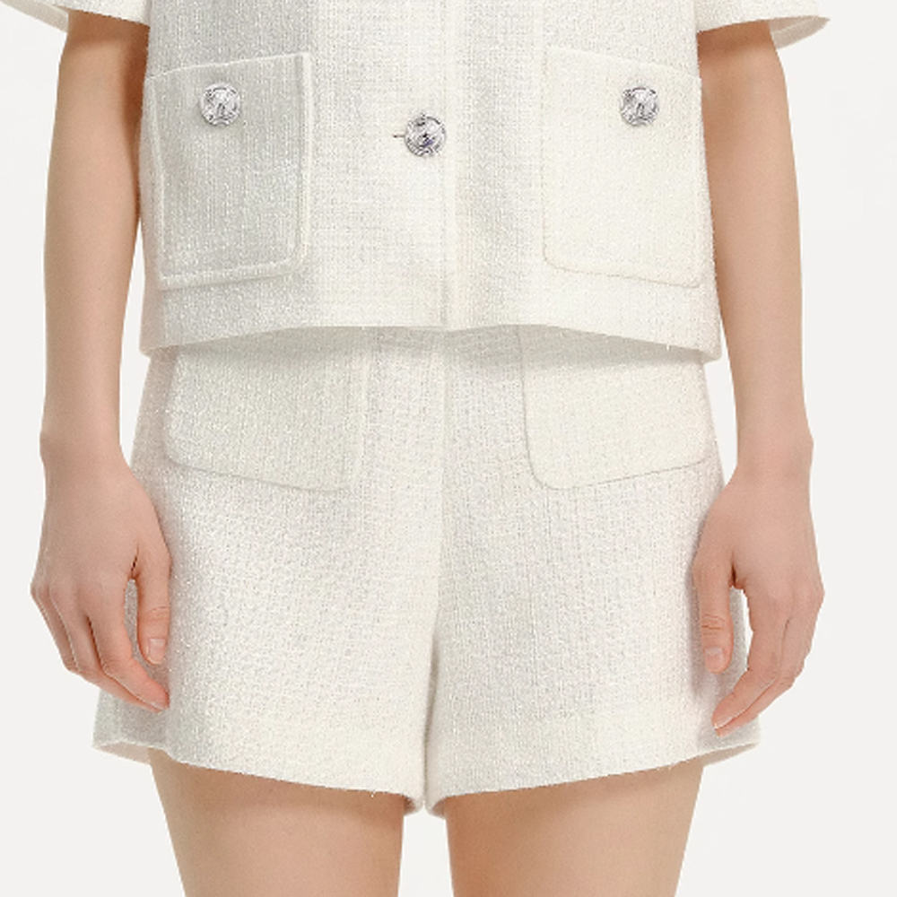 Sizing (W) 卡尔·拉格斐SS24白色圆领粗花呢短款夹克 E42W1529