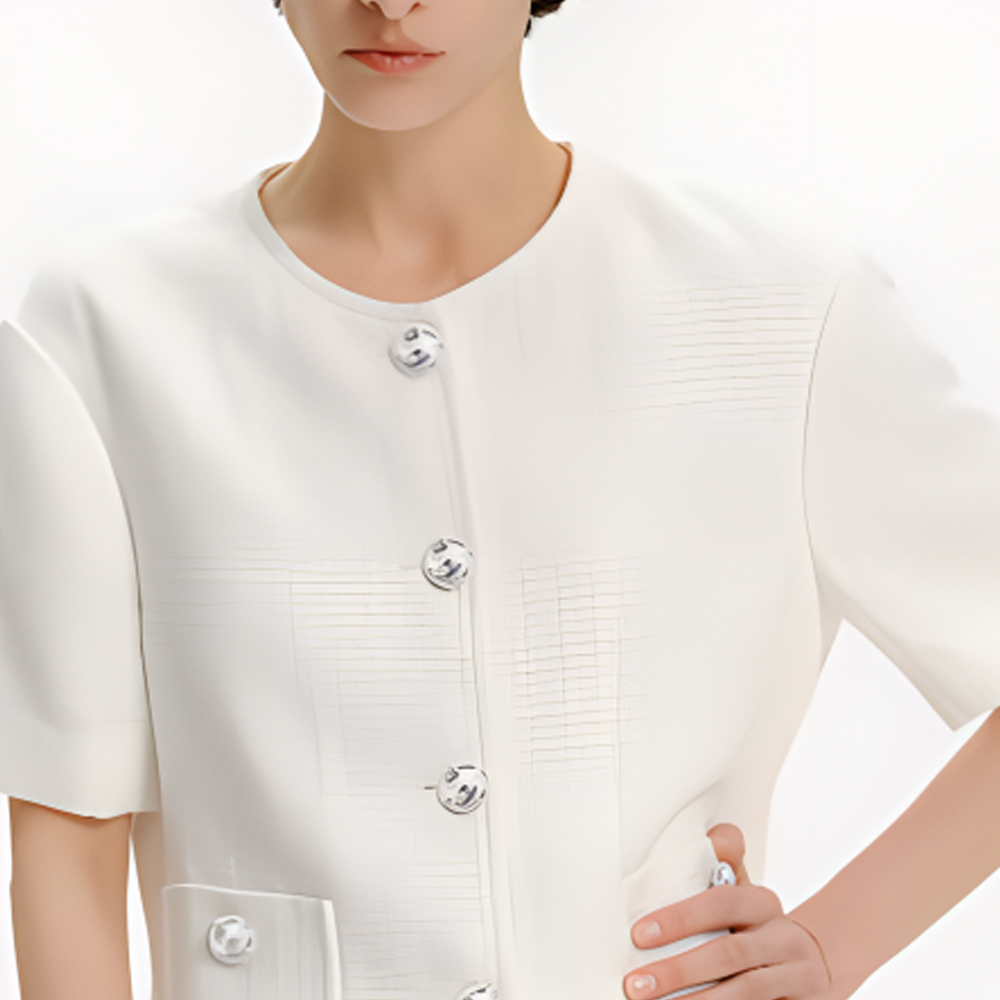 Cheap (W) 卡尔·拉格斐SS24白色圆领粗花呢短款夹克 E42W1529