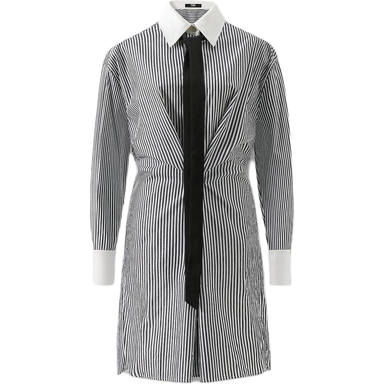 Order (Women) KARL LAGERFELD Striped Waist Belt A-Line Long Sleeve Dress Women Multicolor 236L13E4