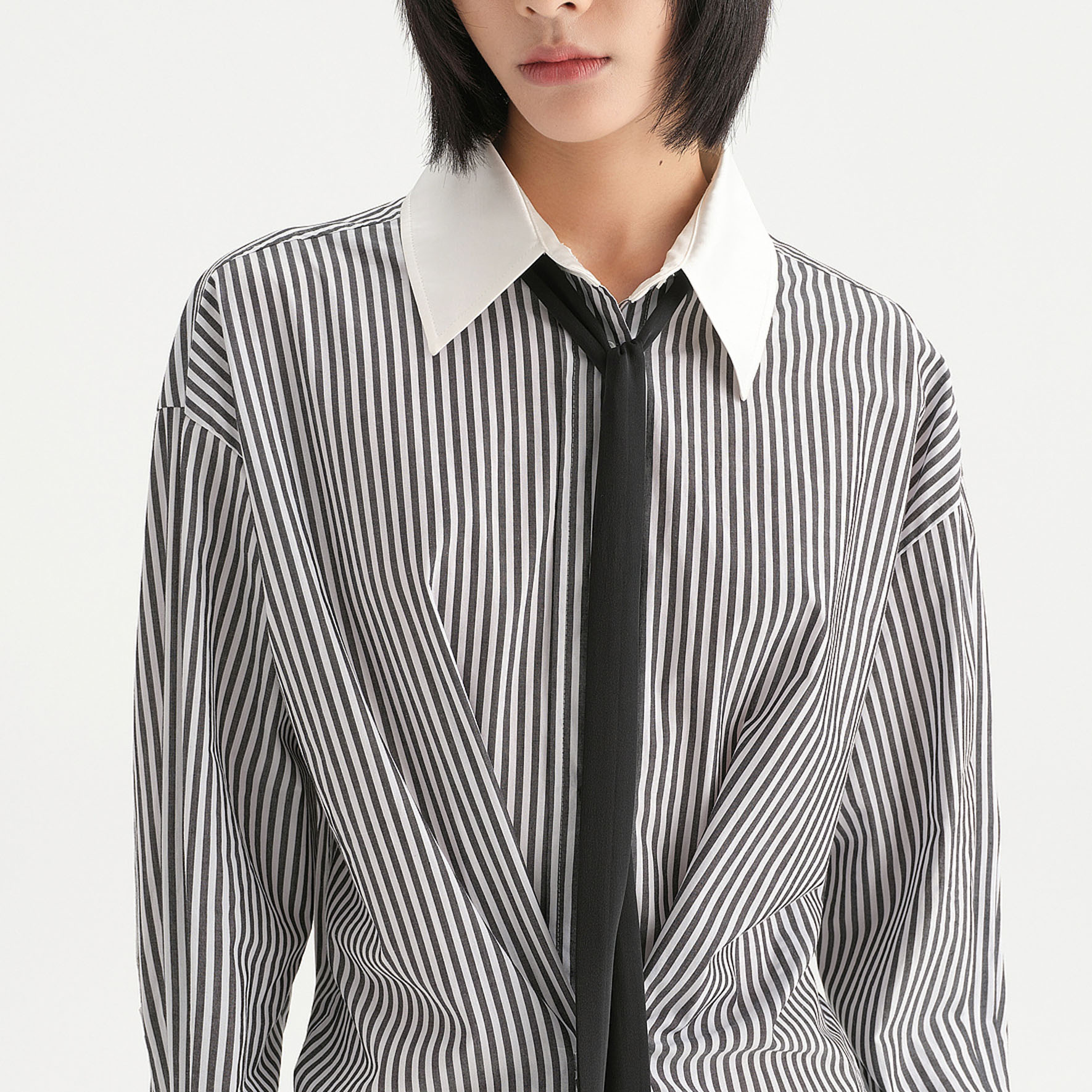 Details for (Women) KARL LAGERFELD Striped Waist Belt A-Line Long Sleeve Dress Women Multicolor 236L13E4