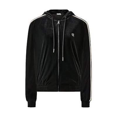 (Women) KARL LAGERFELD Striped Zip-Up Hoodie Women’s Black 236L1599