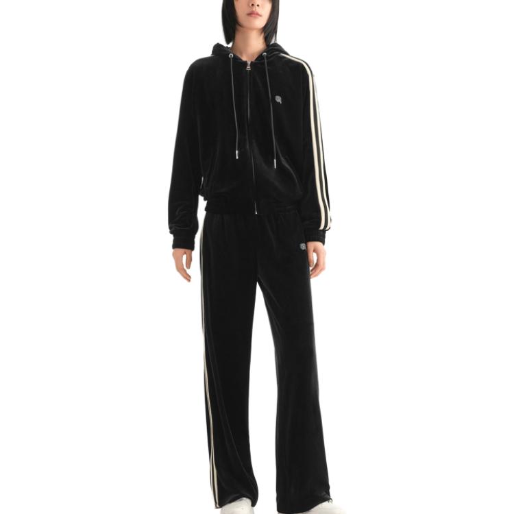 Lookbook (W) KARL LAGERFELD 條紋拉鍊連帽外套 女士黑色 236L1599