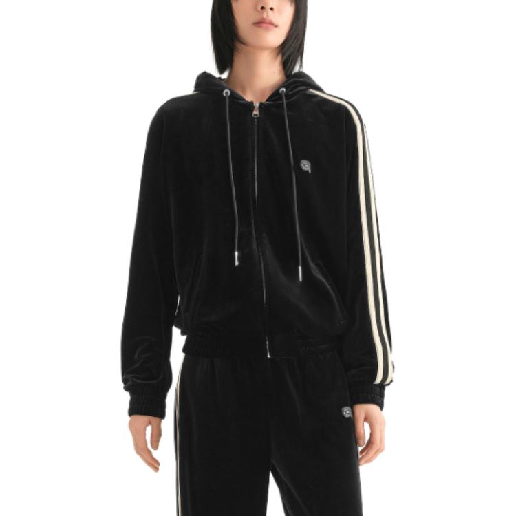 Details for (W) KARL LAGERFELD 條紋拉鍊連帽外套 女士黑色 236L1599