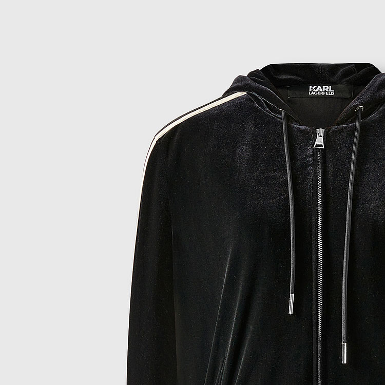 Sizing (W) KARL LAGERFELD 條紋拉鍊連帽外套 女士黑色 236L1599