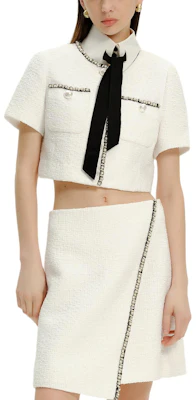 (W) 卡尔拉格斐 白色2024春夏粗花呢短夹克 E41W1511 Shop (W) 卡尔拉格斐 白色2024春夏粗花呢短夹克 E41W1511