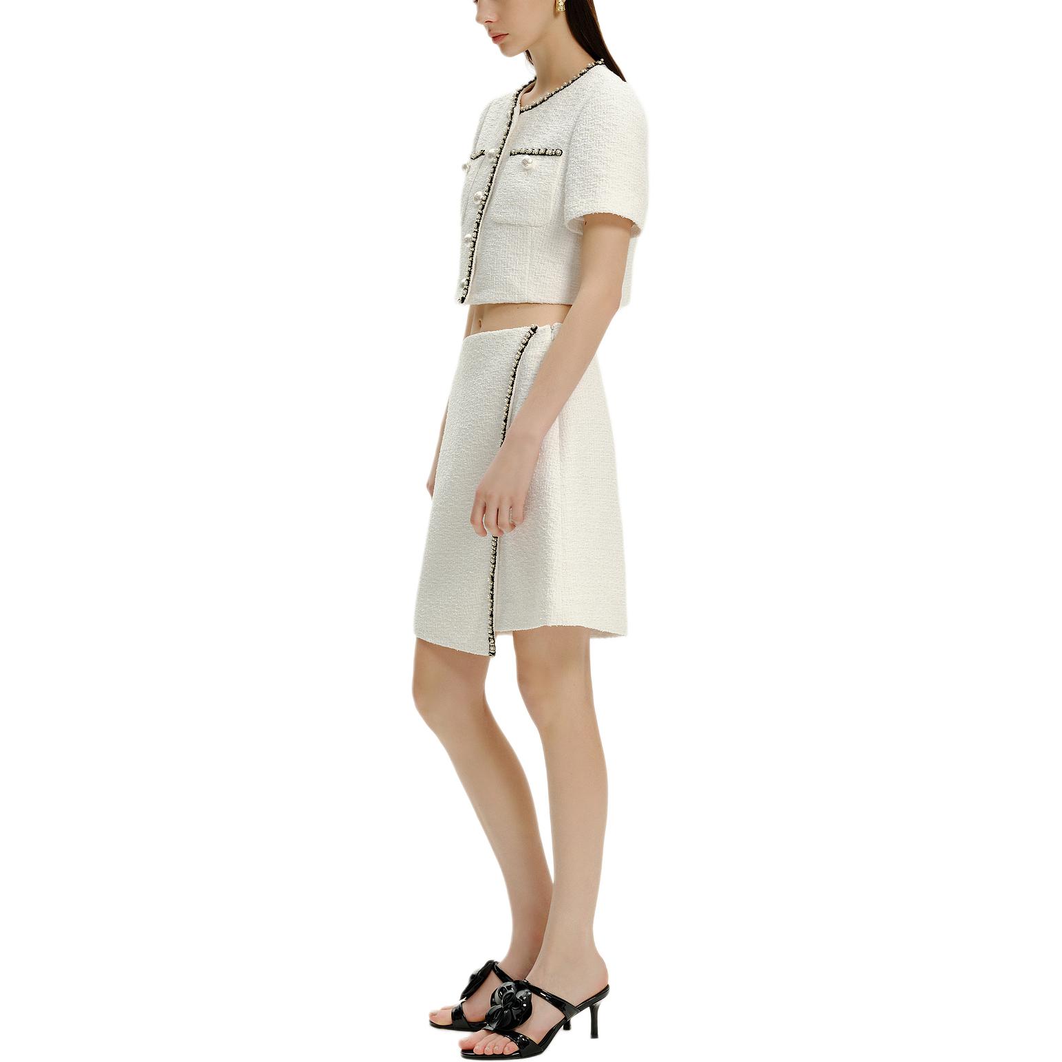 Details for (W) 卡尔拉格斐 白色2024春夏粗花呢短夹克 E41W1511