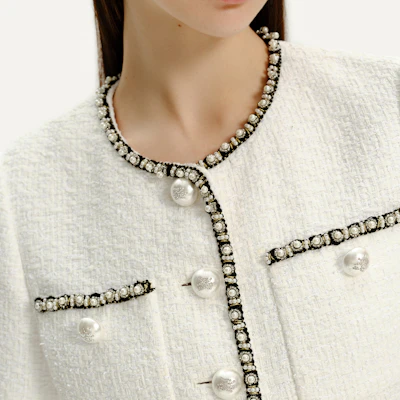 (W) 卡尔拉格斐 白色2024春夏粗花呢短夹克 E41W1511 Sizing (W) 卡尔拉格斐 白色2024春夏粗花呢短夹克 E41W1511