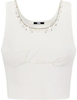 (Women) Karl Lagerfeld White Chain Decor Round Neck Sleeveless Crop Top 241E2046 (Women) Karl Lagerfeld White Chain Decor Round Neck Sleeveless Crop Top 241E2046