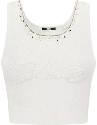 (Women) Karl Lagerfeld White Chain Decor Round Neck Sleeveless Crop Top 241E2046 Buy (Women) Karl Lagerfeld White Chain Decor Round Neck Sleeveless Crop Top 241E2046