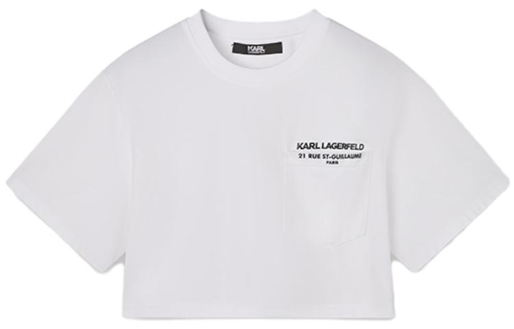 (Women) KARL LAGERFELD White Logo Print Short Sleeve Relaxed Fit T-Shirt 231L1775100