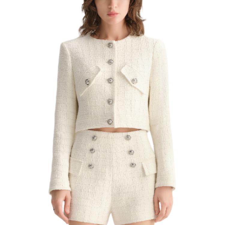 Shop (W) Karl Lagerfeld 白色粗花呢單排扣長袖外套 E36W1528