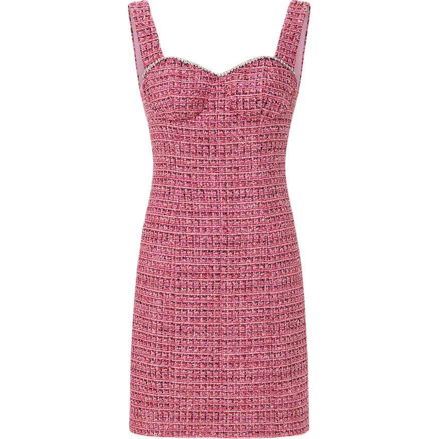 (Women) Karl Lagerfeld Women’s Elegant Tweed Colorblock Midi Dress - Rose Pink E41W1313