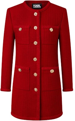 (W) カールラガーフェルド レディース レッド ツイード シングルブレスト ミドル丈ジャケット 226L1411 Order (W) カールラガーフェルド レディース レッド ツイード シングルブレスト ミドル丈ジャケット 226L1411