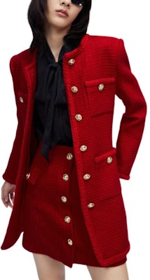 (W) カールラガーフェルド レディース レッド ツイード シングルブレスト ミドル丈ジャケット 226L1411 Lookbook (W) カールラガーフェルド レディース レッド ツイード シングルブレスト ミドル丈ジャケット 226L1411