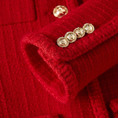 (W) カールラガーフェルド レディース レッド ツイード シングルブレスト ミドル丈ジャケット 226L1411 Sizing (W) カールラガーフェルド レディース レッド ツイード シングルブレスト ミドル丈ジャケット 226L1411