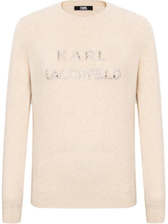 women-karl-lagerfeld-women-s-ss-24-beige-cashmere-sweater-long-sleeve-logo-crewneck-e41-w2059