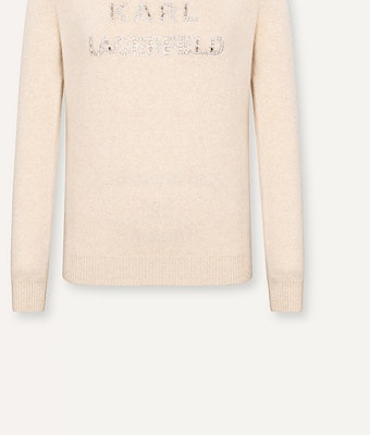 (Women) KARL LAGERFELD Women’s SS24 Beige Cashmere Sweater Long Sleeve Logo Crewneck. E41W2059 Purchase (Women) KARL LAGERFELD Women’s SS24 Beige Cashmere Sweater Long Sleeve Logo Crewneck. E41W2059