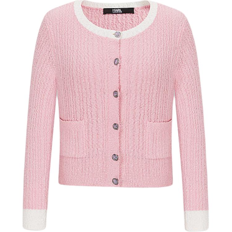 (Women) KARL LAGERFELD Women’s SS24 Colorblock Pink Knit Cardigan for Daily Wear. 241L2046