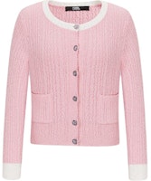 (Women) KARL LAGERFELD Women’s SS24 Colorblock Pink Knit Cardigan for Daily Wear. 241L2046 (Women) KARL LAGERFELD Women’s SS24 Colorblock Pink Knit Cardigan for Daily Wear. 241L2046