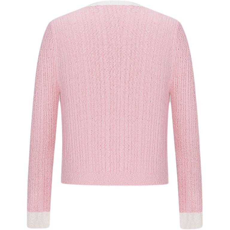 Lookbook (Women) KARL LAGERFELD Women’s SS24 Colorblock Pink Knit Cardigan for Daily Wear. 241L2046