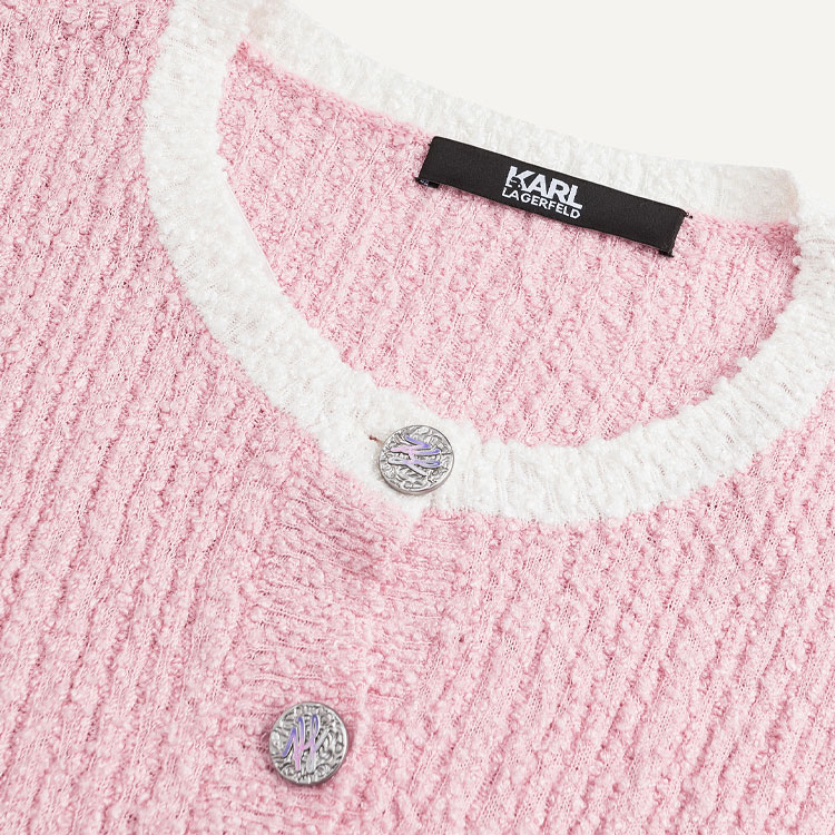 Shop (Women) KARL LAGERFELD Women’s SS24 Colorblock Pink Knit Cardigan for Daily Wear. 241L2046
