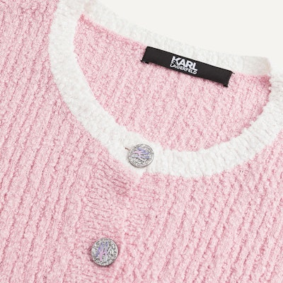 (Women) KARL LAGERFELD Women’s SS24 Colorblock Pink Knit Cardigan for Daily Wear. 241L2046 Shop (Women) KARL LAGERFELD Women’s SS24 Colorblock Pink Knit Cardigan for Daily Wear. 241L2046