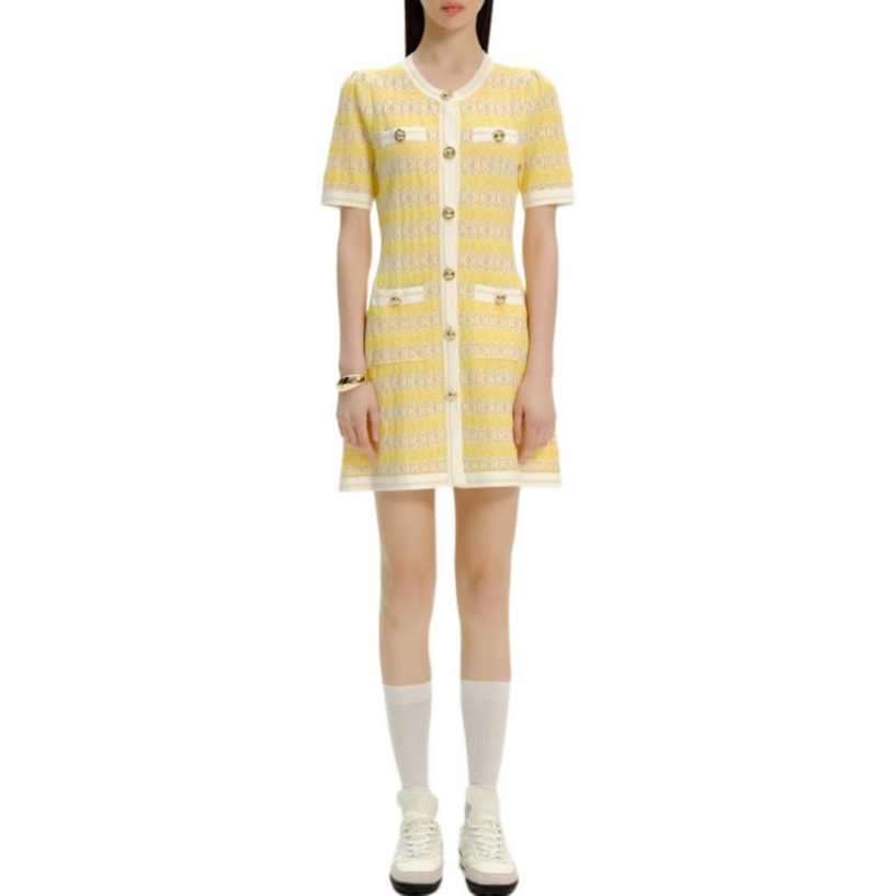 Lookbook (W) KARL LAGERFELD 女裝黃色短袖撞色鈕扣連衣裙 SS24 E41W1308