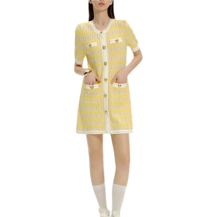 Shop (W) KARL LAGERFELD 女裝黃色短袖撞色鈕扣連衣裙 SS24 E41W1308